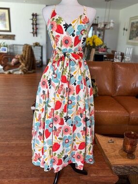 💐 Collectif Floral Tie-Waist Midi Dress Retro Picnic